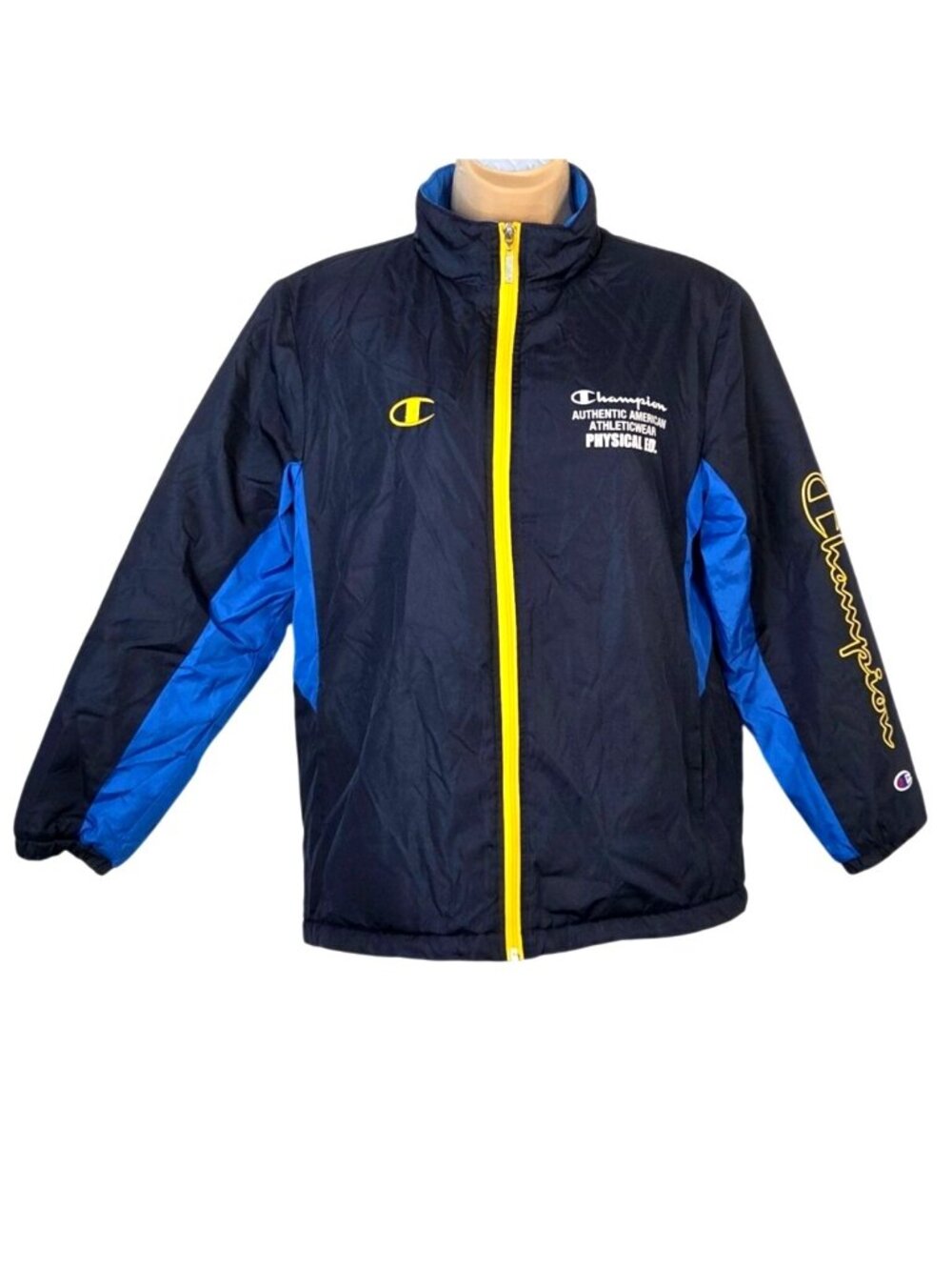 Champion Mens CX1500 Jacket Size 160 Black & Blue Zip Closure